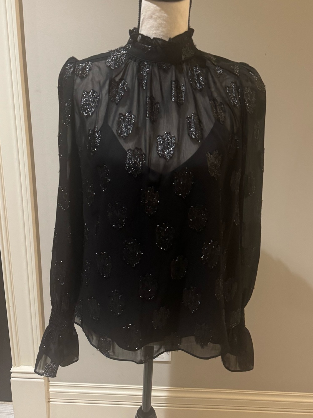 DO+BE Black Sheer Sequin Floral Blouse